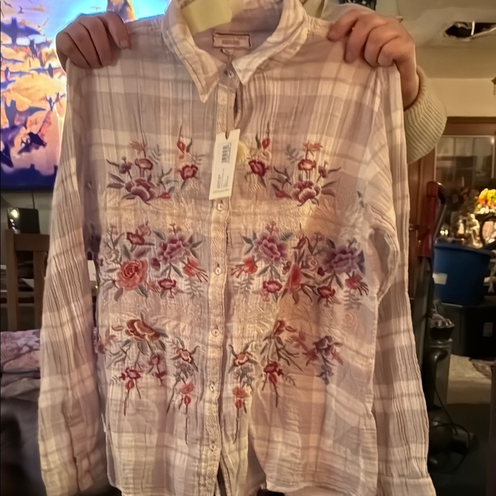 Floral Embroidered Button-Up Shirt